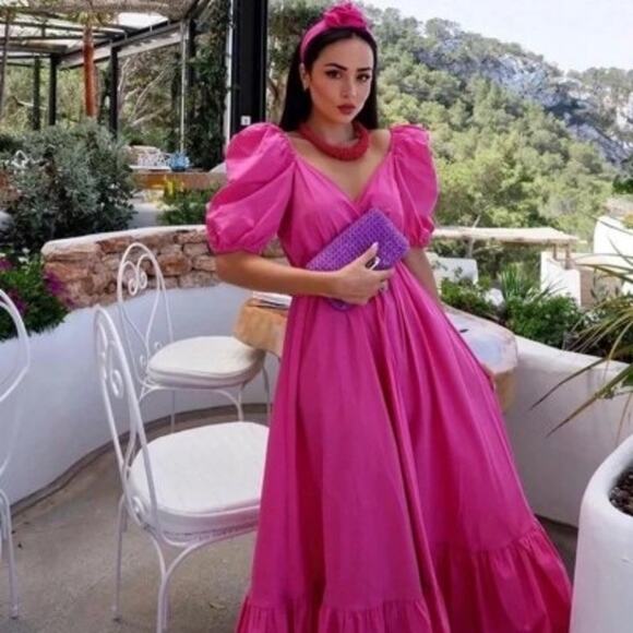 Zara Pink Puff Sleeve Midi Maxi Dress in Fuschia Pink Size XS - Picture 13 of 13